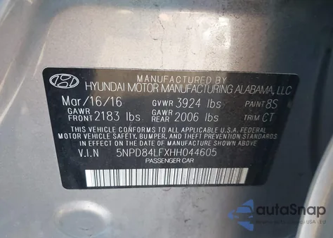 2017 Hyundai Elantra Limited from USA, damaged, VIN 5NPD84LFXHH044605